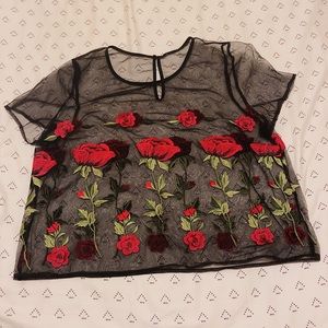 Forever 21 sheer rose embroidered top